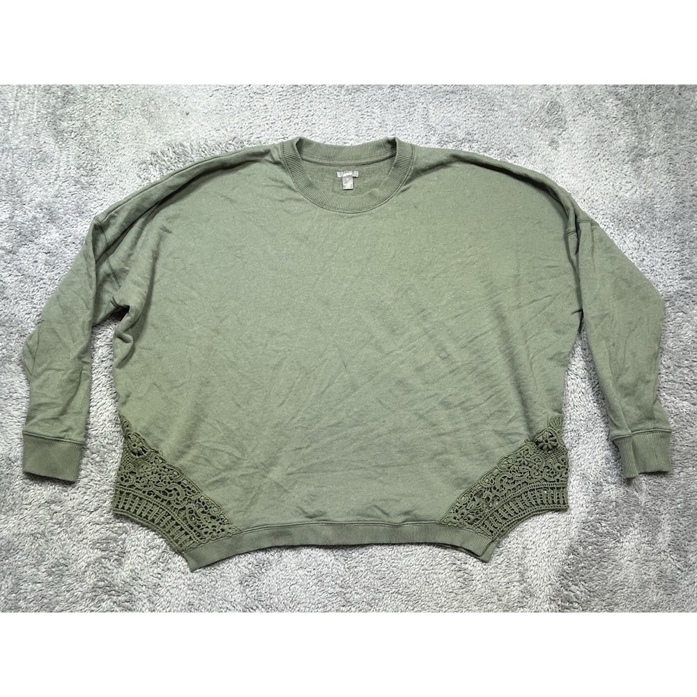AERIE Sweatshirt Women's M Green Crew Oversized Floral Detail Comfy Cozy EUC